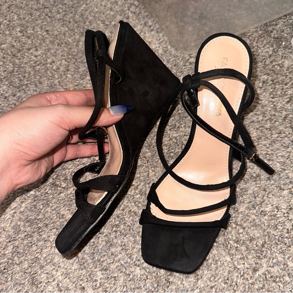 Fashion Nova Black Strappy Wedges - Picture 6 of 9